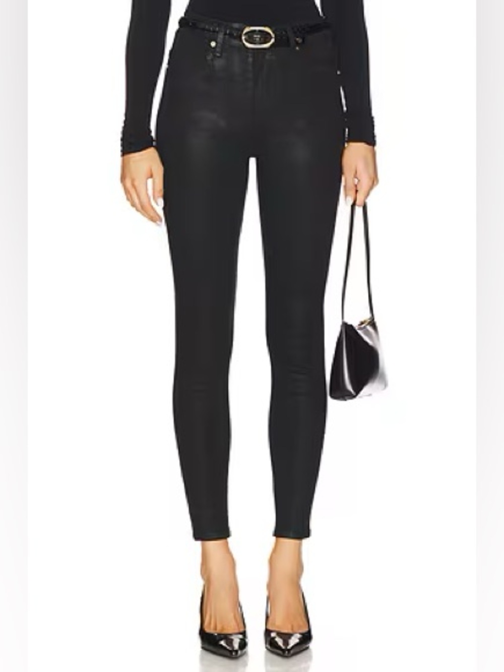 FRAME The Alix Earle Black Coated Skinny Jeans Size 25